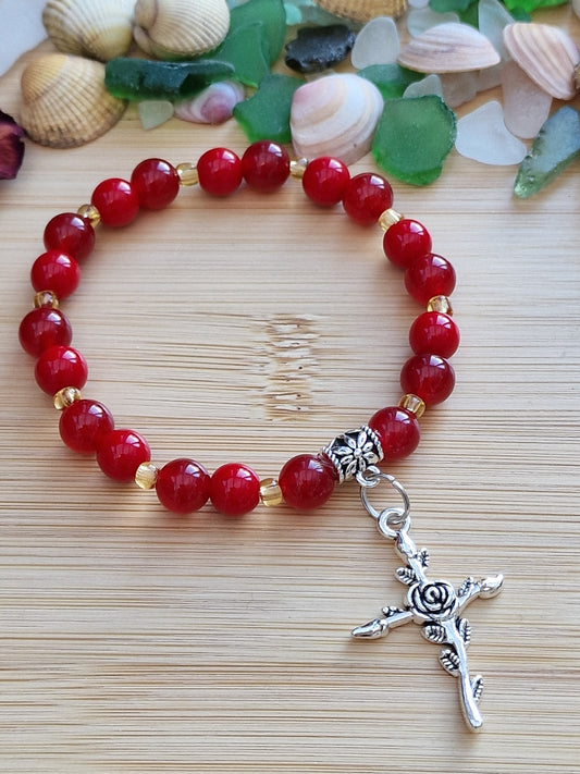 Handmade Unique Red Cinnabar Beaded Crystal Gemstone Bracelet 8mm Gift