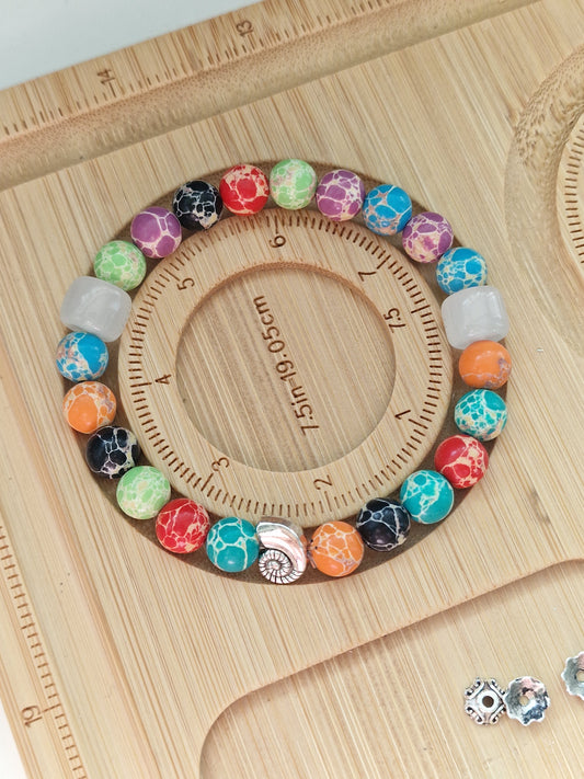 Handmade Unique colourful Jasper beaded Gemstone Shell bracelet 8mm gift